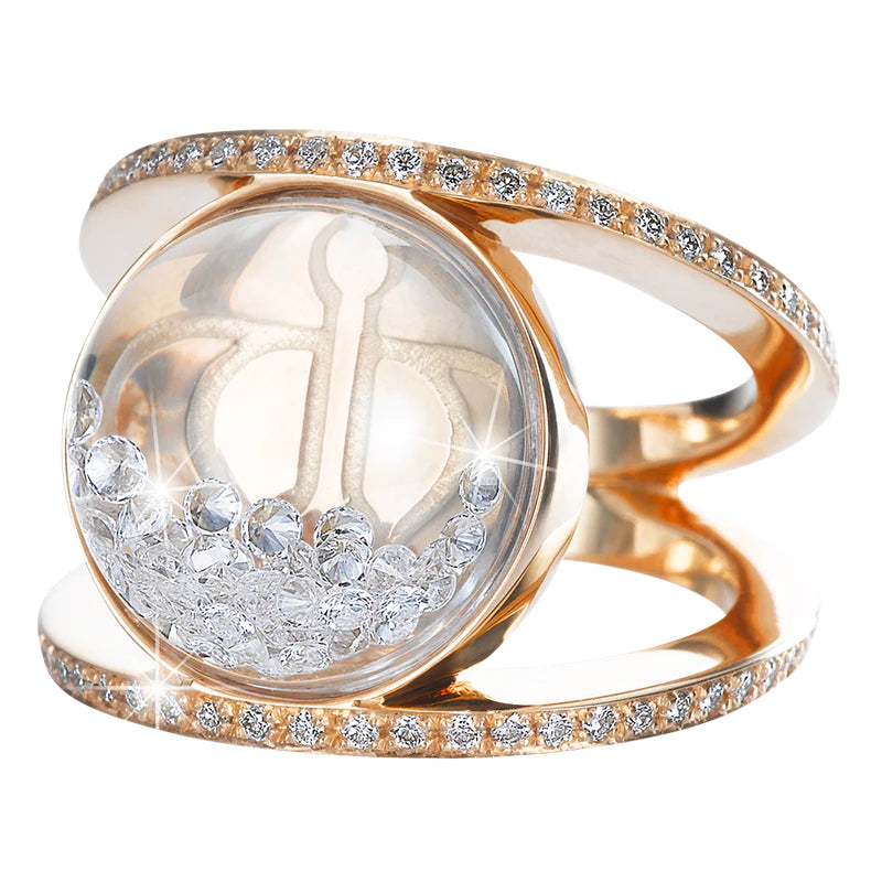Royal Asscher Elara Ring Pave In Rose Gold. Floating Diamonds In Large Dome
