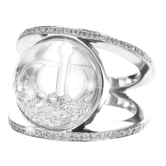 Royal Asscher Elara Ring Pave In White Gold. Floating Diamonds In Large Dome