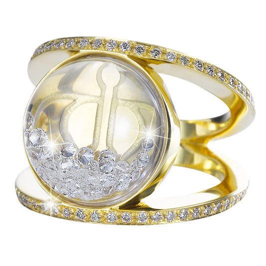 Royal Asscher Elara Ring Pave In Yellow Gold. Floating Diamonds In Large Dome