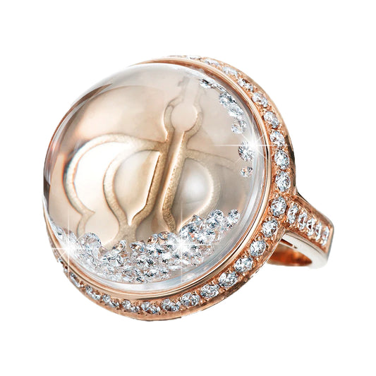 Royal Asscher Lyra Ring Pave In Rose Gold. Floating Diamonds In Large Dome