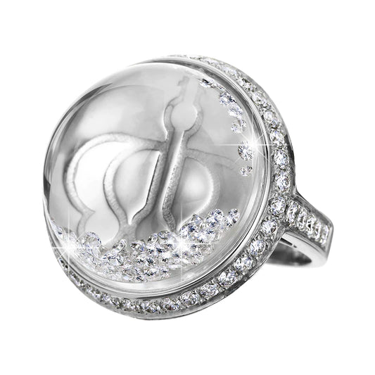 Royal Asscher Lyra Ring Pave In White Gold. Floating Diamonds In Large Dome