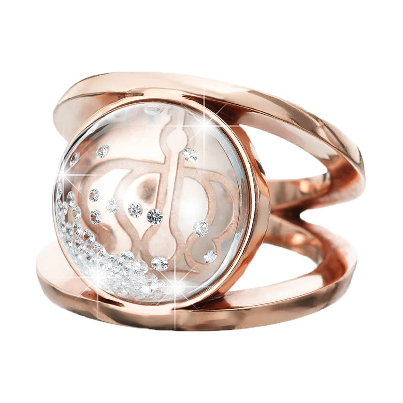Royal Asscher Elara Ring In Rose Gold. Floating Diamonds In Small Dome