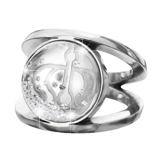 Royal Asscher Elara Ring In White Gold. Floating Diamonds In Small Dome