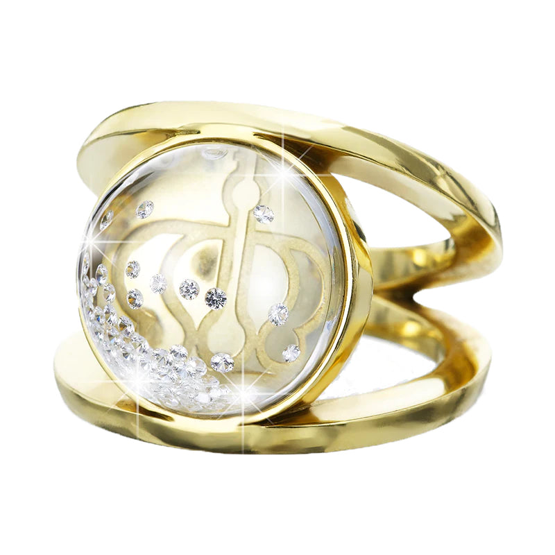 Royal Asscher Elara Ring In Yellow Gold. Floating Diamonds In Small Dome