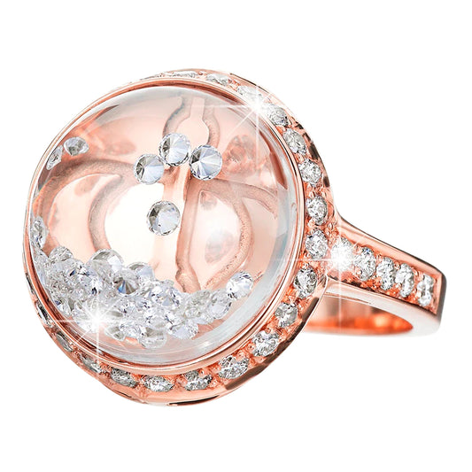 Royal Asscher Lyra Ring Pave In Rose Gold. Floating Diamonds In Small Dome
