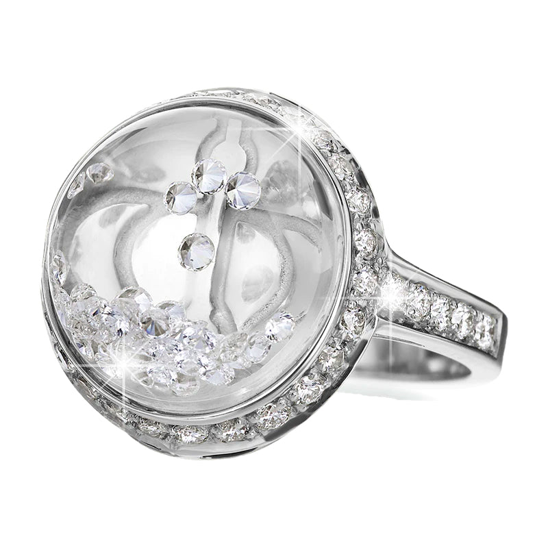Royal Asscher Lyra Ring Pave In White Gold. Floating Diamonds In Small Dome