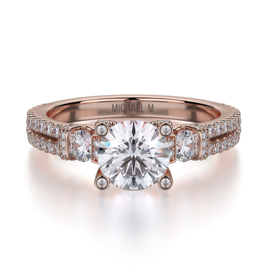 Michael M 18k Rose Gold Trinity Engagement Ring