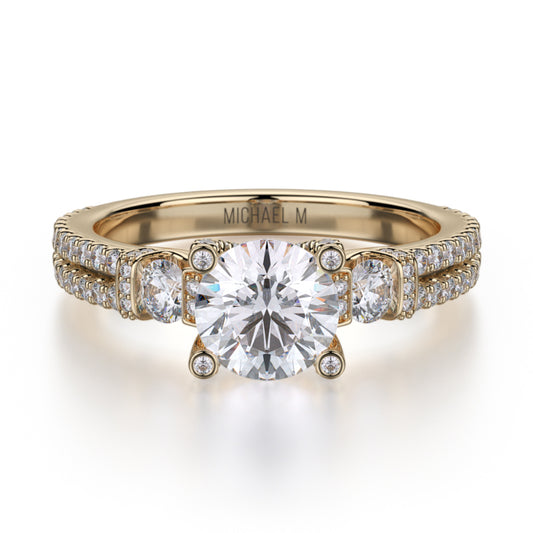Michael M 18k Yellow Gold Trinity Engagement Ring