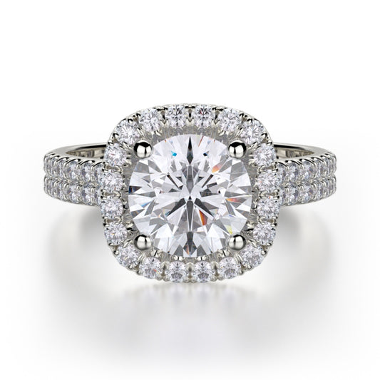 Michael M 18k White Gold Europa Diamond Halo Engagement Ring