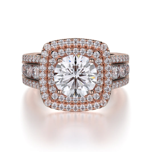 Michael M 18k Rose Gold Double Halo Engagement Ring