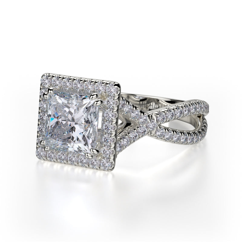 Michael M 18k White Gold Defined Diamond Halo Engagement Ring