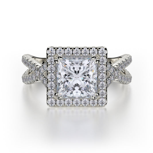 Michael M 18k White Gold Defined Diamond Halo Engagement Ring