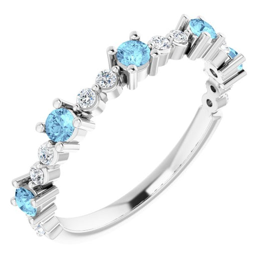 14K White Aquamarine & 1/5 CTW Diamond Ring