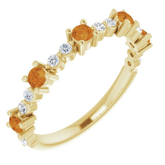 14K Yellow Citrine & 1/5 CTW Diamond Ring