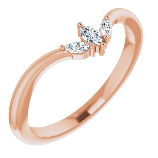 14K Rose 1/8 CTW Diamond Three-Stone V Ring