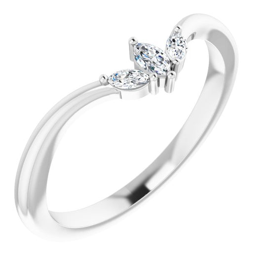 14K White 1/8 CTW Diamond Three-Stone V Ring