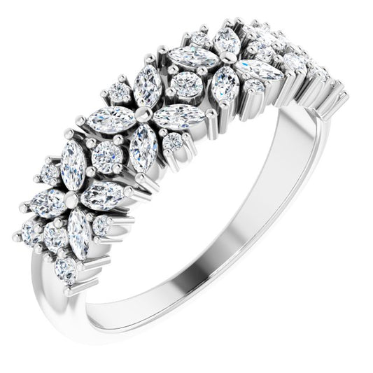 14K White 3/4 CTW Diamond Floral Anniversary Band