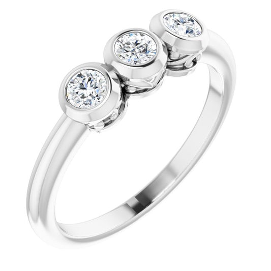 14K White 1/3 CTW Diamond Three-Stone Bezel-Set Ring