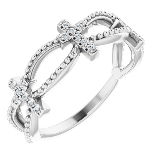 14K White .08 CTW Diamond Stackable Cross Ring