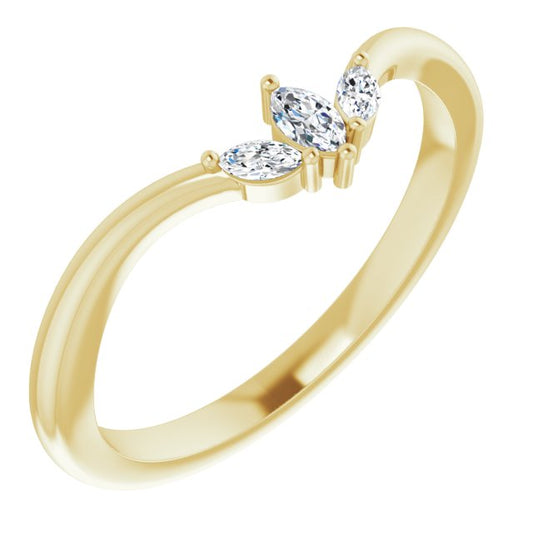 14K Yellow 1/8 CTW Diamond Three-Stone V Ring