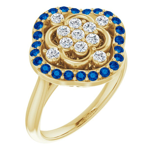 14K Yellow Blue Sapphire & 1/3 CTW Diamond Ring