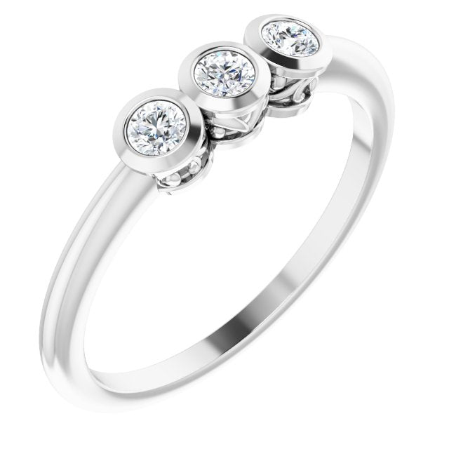 14K White 1/5 CTW Diamond Three-Stone Bezel-Set Ring