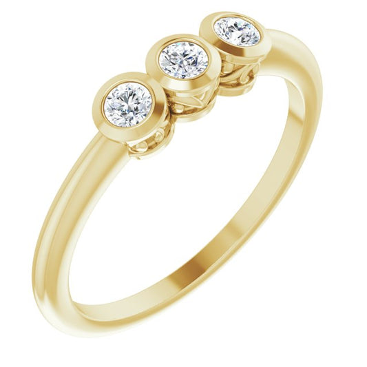 14K Yellow 1/5 CTW Diamond Three-Stone Bezel-Set Ring