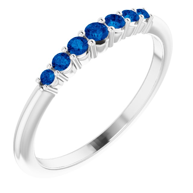 14K White Blue Sapphire Stackable Ring
