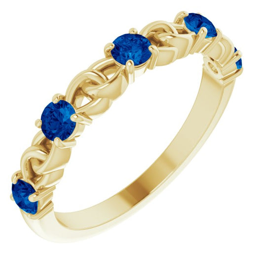 14K Yellow Blue Sapphire Stackable Link Ring