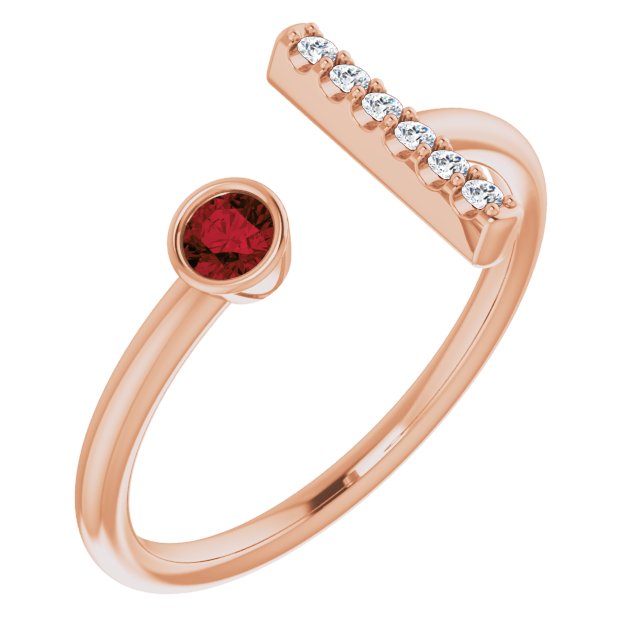 14K Rose Mozambique Garnet & .05 CTW Diamond Bar Ring