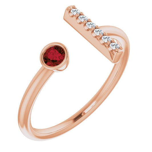 14K Rose Mozambique Garnet & .05 CTW Diamond Bar Ring