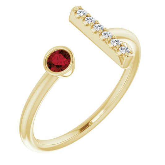 14K Yellow Mozambique Garnet & .05 CTW Diamond Bar Ring