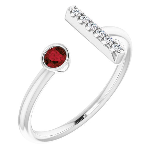 14K White Mozambique Garnet & .05 CTW Diamond Bar Ring