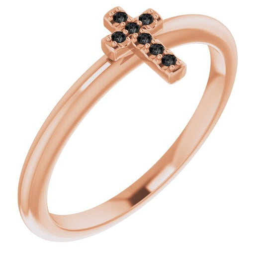 14K Rose .03 CTW Black Diamond Stackable Cross Ring
