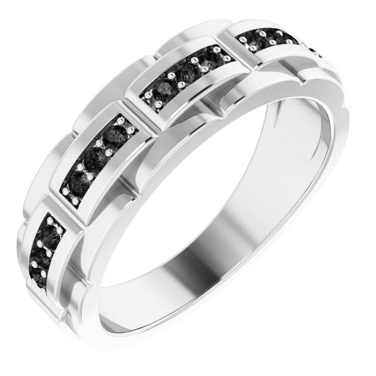 14K White 1/4 CTW Black Diamond Pattern Ring
