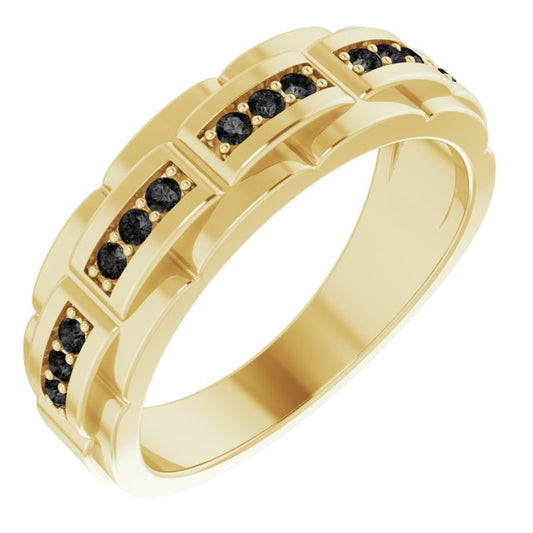 14K Yellow 1/4 CTW Black Diamond Pattern Ring