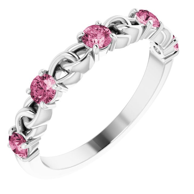 14K White Pink Tourmaline Stackable Link Ring