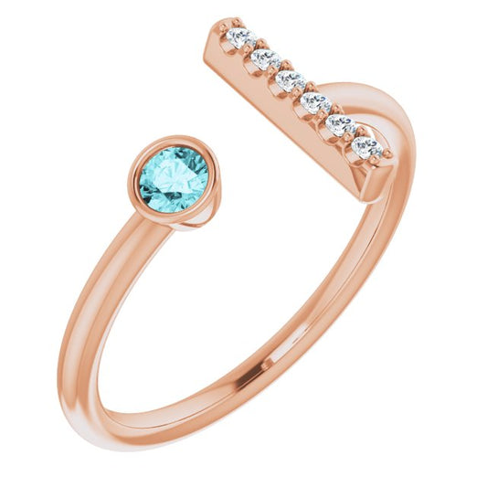 14K Rose Blue Zircon & .05 CTW Diamond Bar Ring