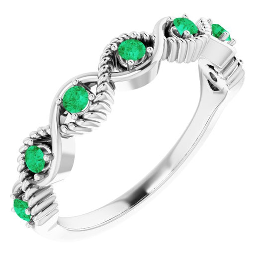 14K White Emerald Stackable Ring
