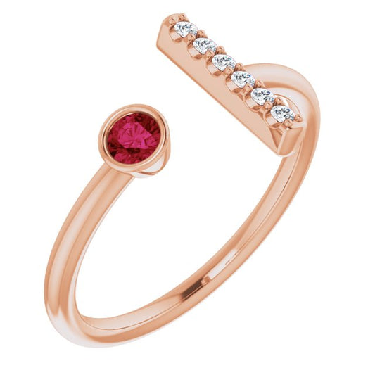14K Rose Ruby & .05 CTW Diamond Bar Ring