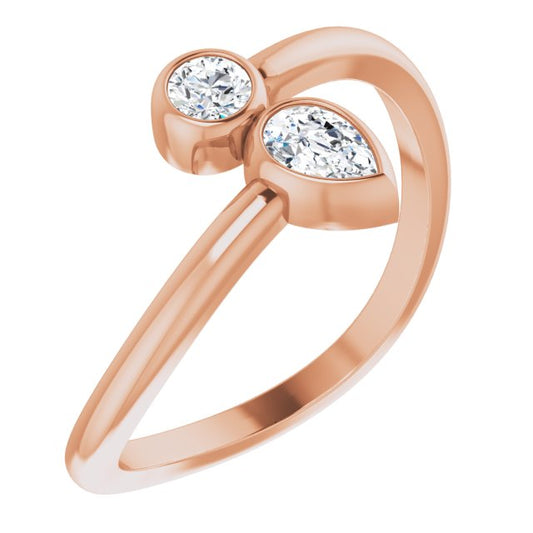 14K Rose 1/4 CTW Diamond Bezel-Set Bypass Ring