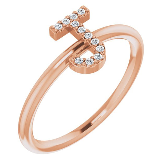 14K Rose .05 CTW Diamond Initial J Ring