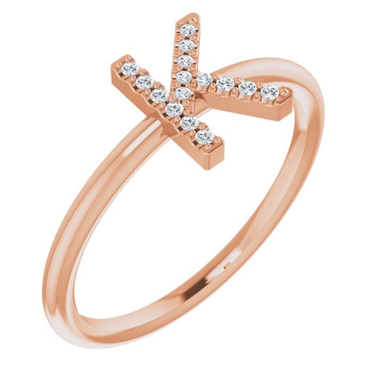 14K Rose .06 CTW Diamond Initial K Ring