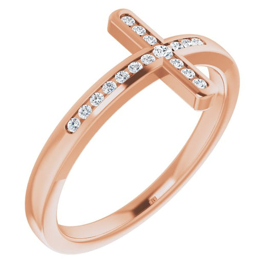 14K Rose 1/10 CTW Diamond Sideways Cross Ring