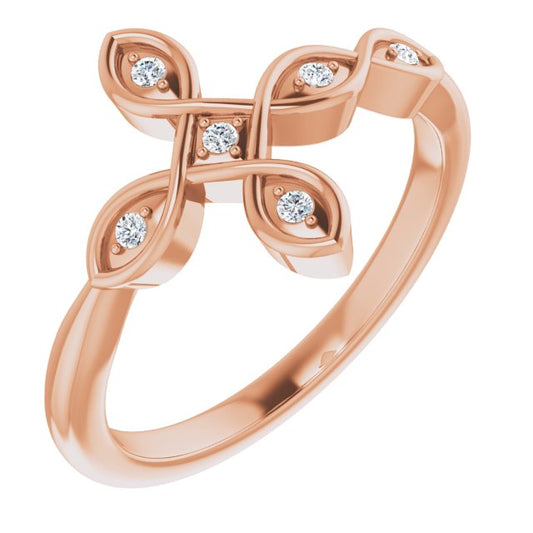 14K Rose .05 CTW Diamond Sideways Cross Ring