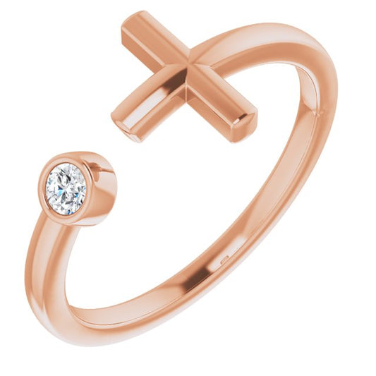 14K Rose .06 CTW Diamond Negative Space Cross Ring
