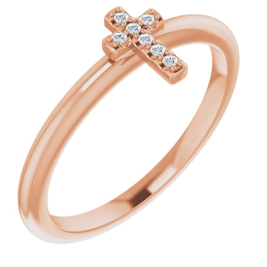 14K Rose .03 CTW Diamond Stackable Cross Ring