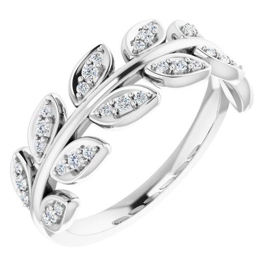 14K White 1/4 CTW Diamond Leaf Ring