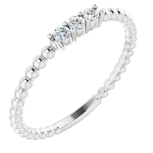 14K White 1/10 CTW Diamond Beaded Ring
