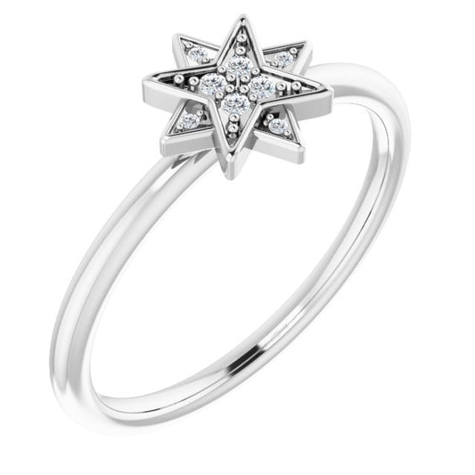 14K White .04 CTW Diamond Star Ring